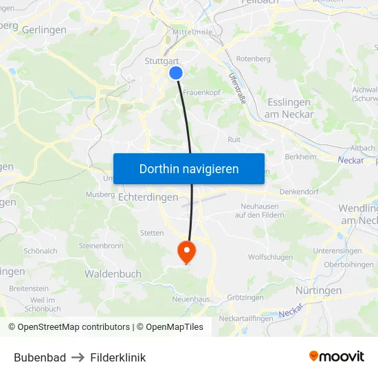 Bubenbad to Filderklinik map
