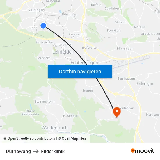 Dürrlewang to Filderklinik map