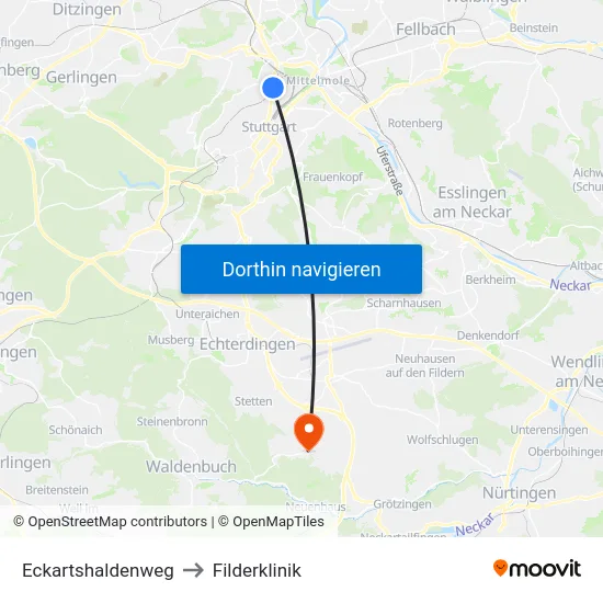 Eckartshaldenweg to Filderklinik map