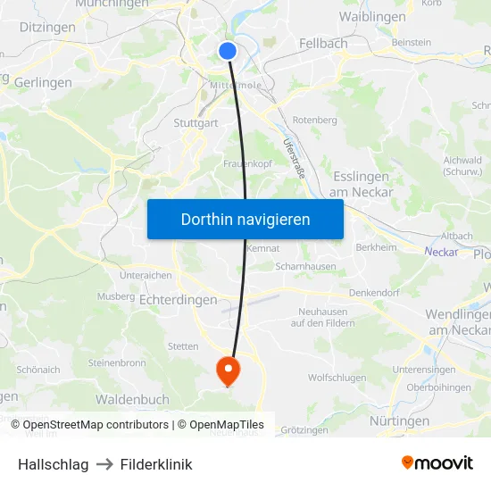 Hallschlag to Filderklinik map