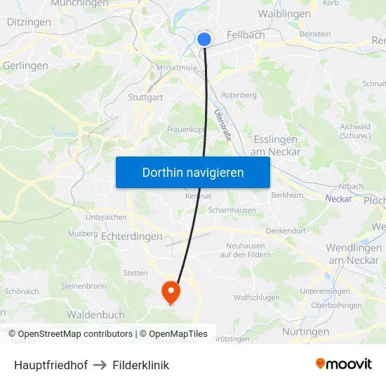 Hauptfriedhof to Filderklinik map