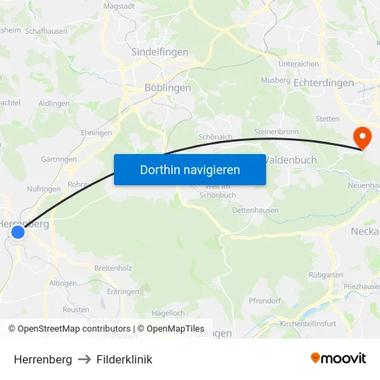 Herrenberg to Filderklinik map