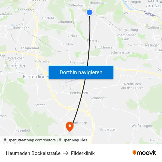 Heumaden Bockelstraße to Filderklinik map