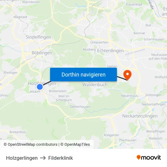 Holzgerlingen to Filderklinik map