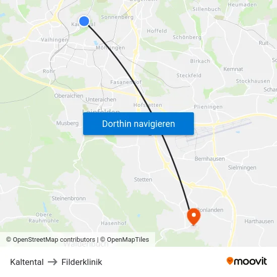 Kaltental to Filderklinik map