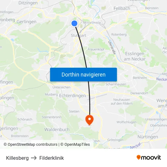 Killesberg to Filderklinik map