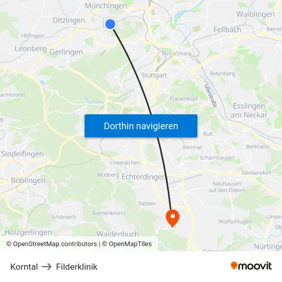 Korntal to Filderklinik map