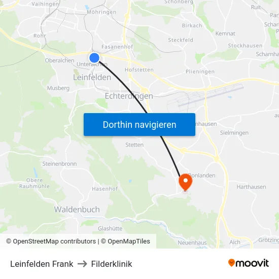 Leinfelden Frank to Filderklinik map