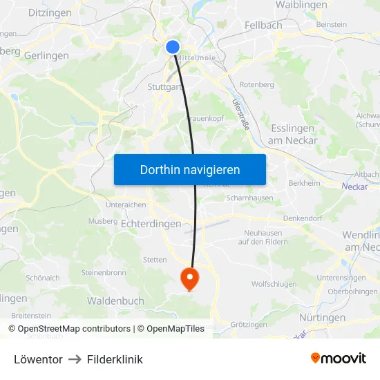 Löwentor to Filderklinik map
