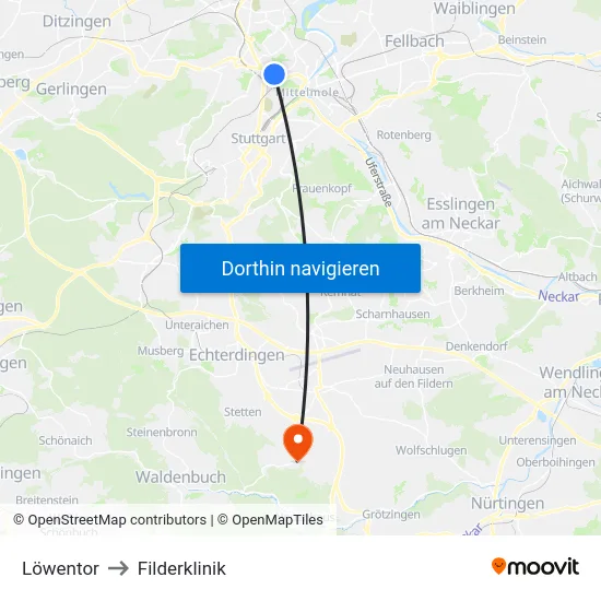 Löwentor to Filderklinik map