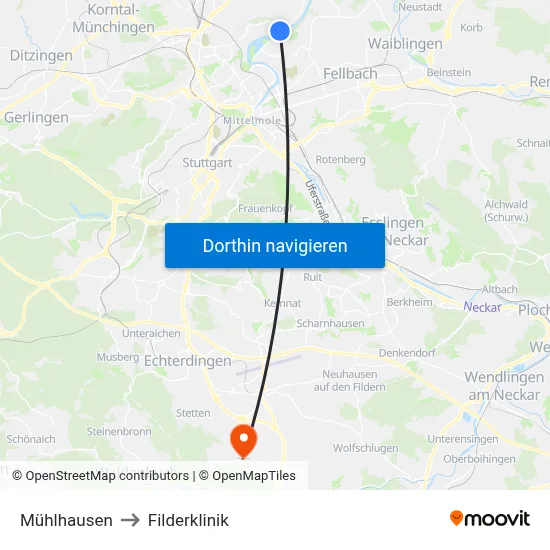 Mühlhausen to Filderklinik map