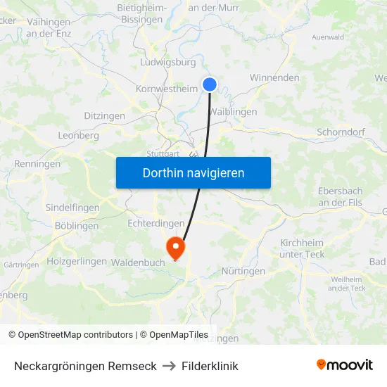 Neckargröningen Remseck to Filderklinik map