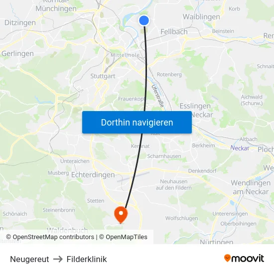 Neugereut to Filderklinik map