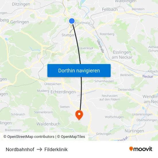 Nordbahnhof to Filderklinik map