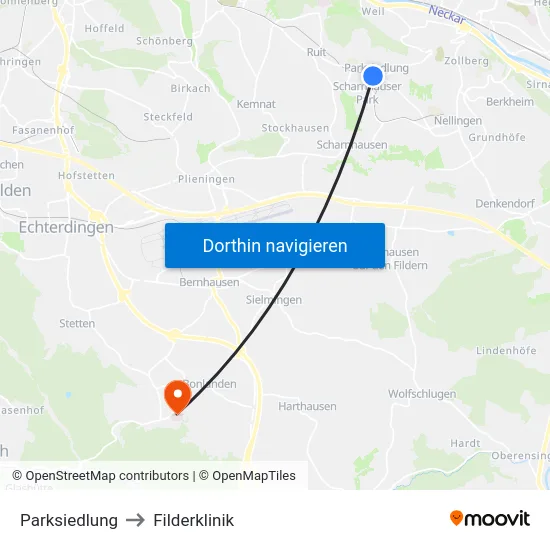 Parksiedlung to Filderklinik map