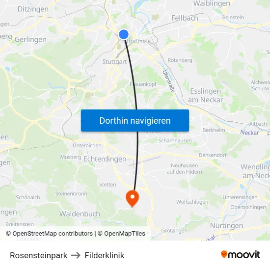Rosensteinpark to Filderklinik map
