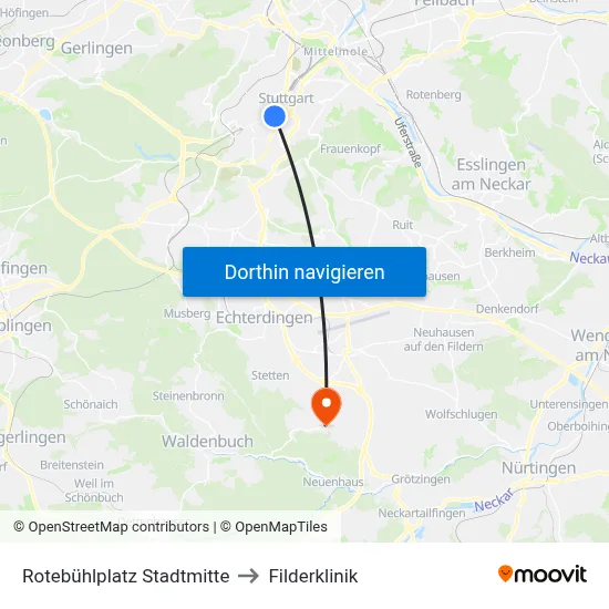 Rotebühlplatz Stadtmitte to Filderklinik map