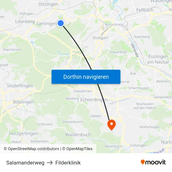 Salamanderweg to Filderklinik map