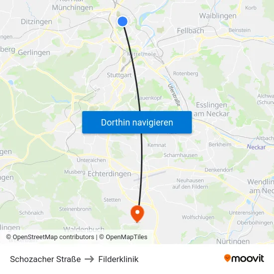 Schozacher Straße to Filderklinik map