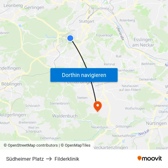 Südheimer Platz to Filderklinik map