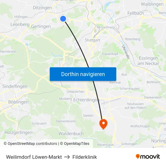 Weilimdorf Löwen-Markt to Filderklinik map