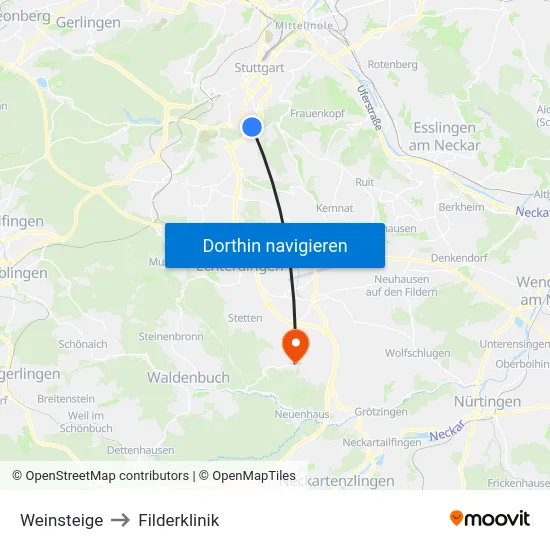 Weinsteige to Filderklinik map