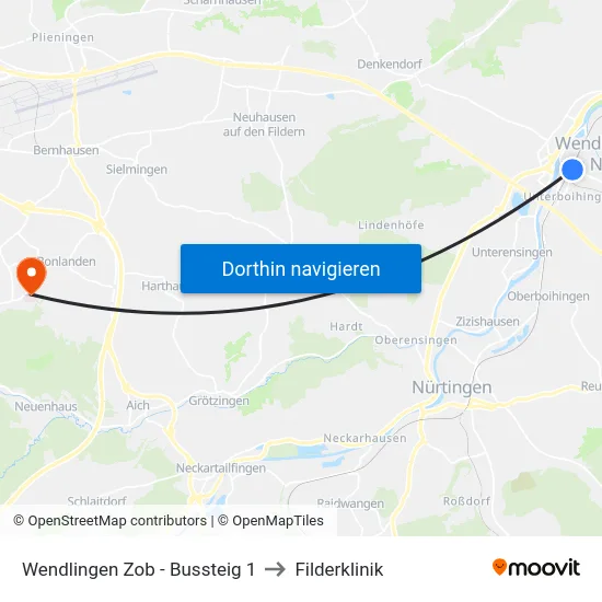 Wendlingen Zob - Bussteig 1 to Filderklinik map