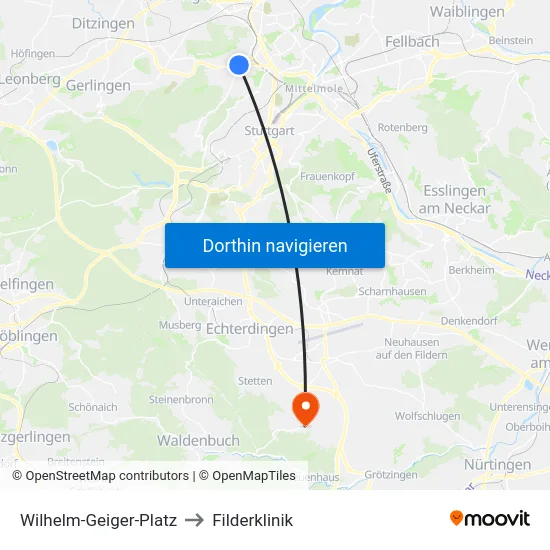 Wilhelm-Geiger-Platz to Filderklinik map