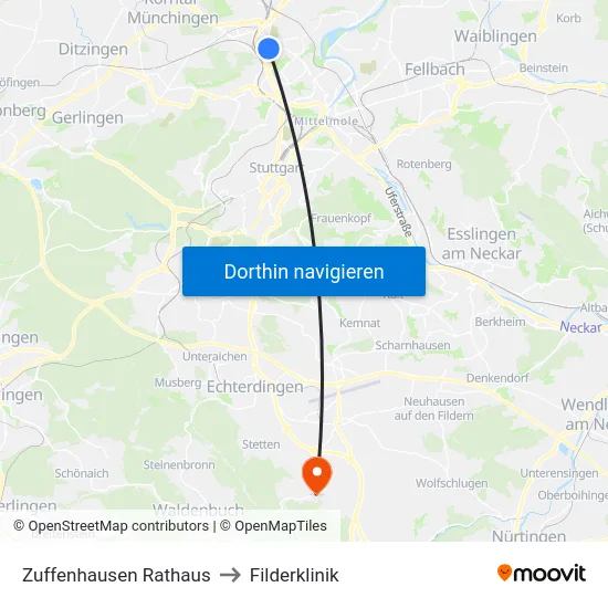 Zuffenhausen Rathaus to Filderklinik map