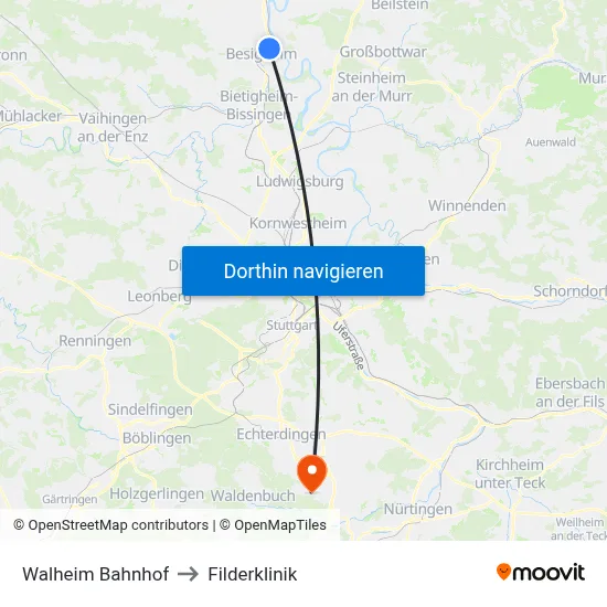 Walheim Bahnhof to Filderklinik map