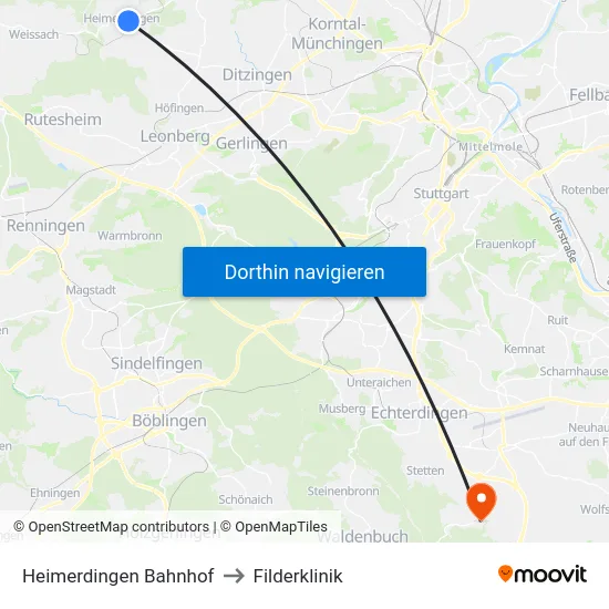 Heimerdingen Bahnhof to Filderklinik map