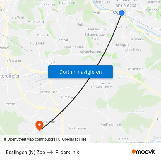 Esslingen (N) Zob to Filderklinik map