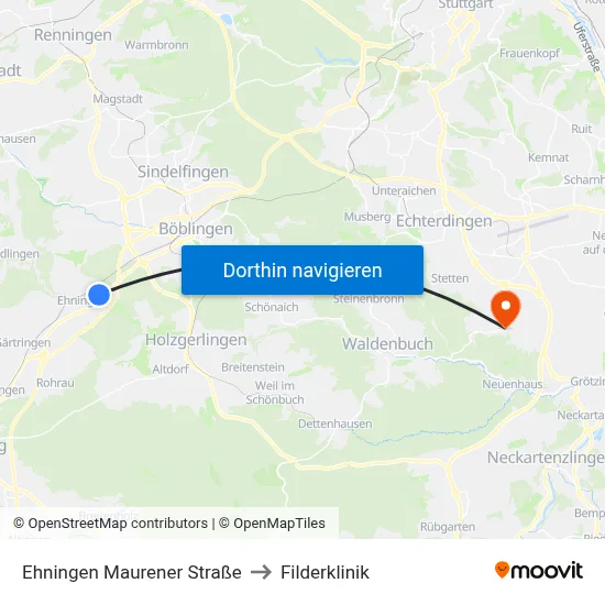 Ehningen Maurener Straße to Filderklinik map