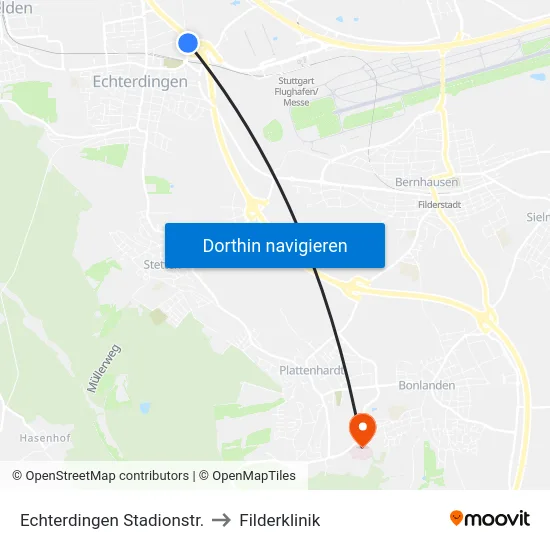 Echterdingen Stadionstr. to Filderklinik map
