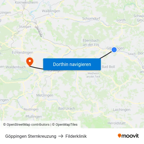 Göppingen Sternkreuzung to Filderklinik map