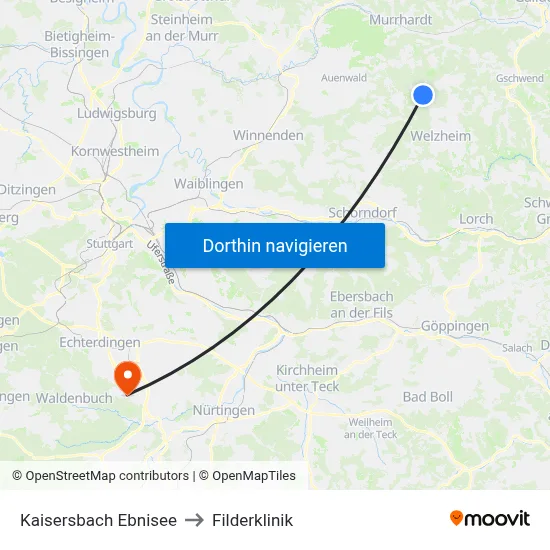 Kaisersbach Ebnisee to Filderklinik map
