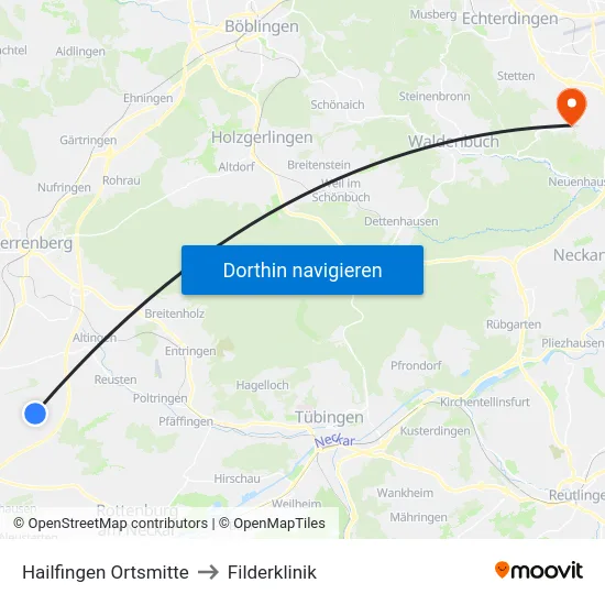 Hailfingen Ortsmitte to Filderklinik map