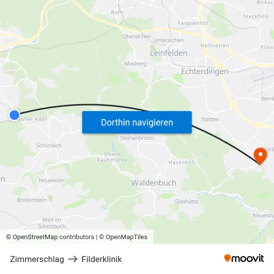Zimmerschlag to Filderklinik map