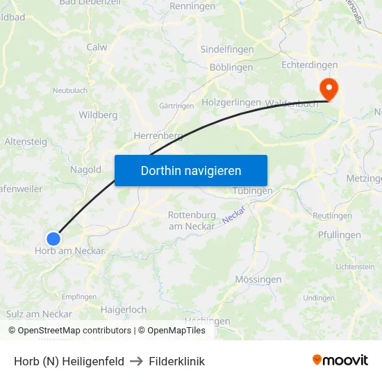 Horb (N) Heiligenfeld to Filderklinik map