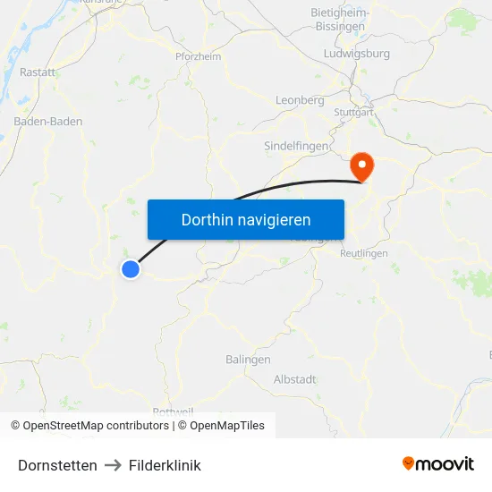 Dornstetten to Filderklinik map