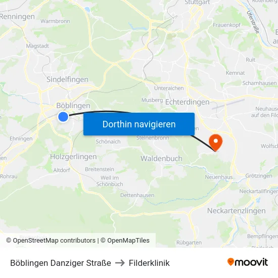 Böblingen Danziger Straße to Filderklinik map