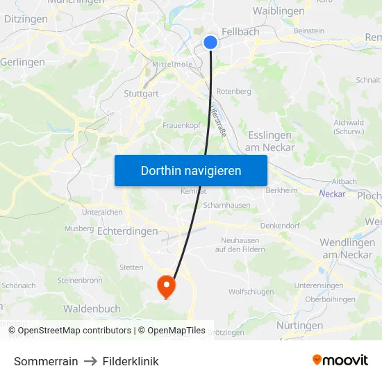 Sommerrain to Filderklinik map