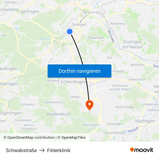 Schwabstraße to Filderklinik map