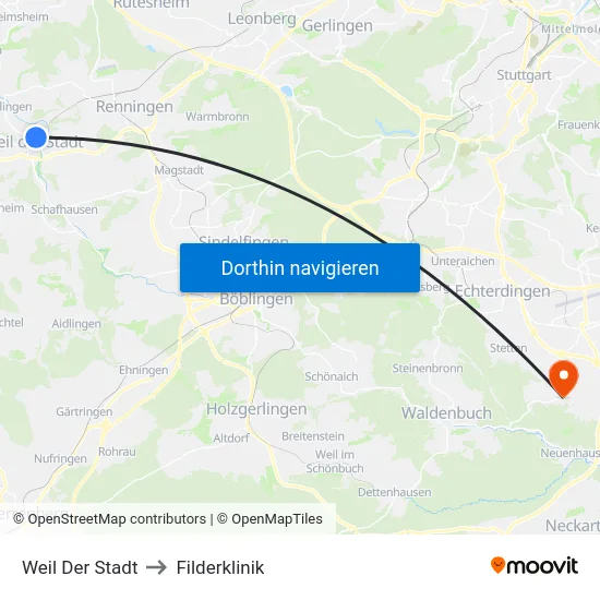 Weil Der Stadt to Filderklinik map