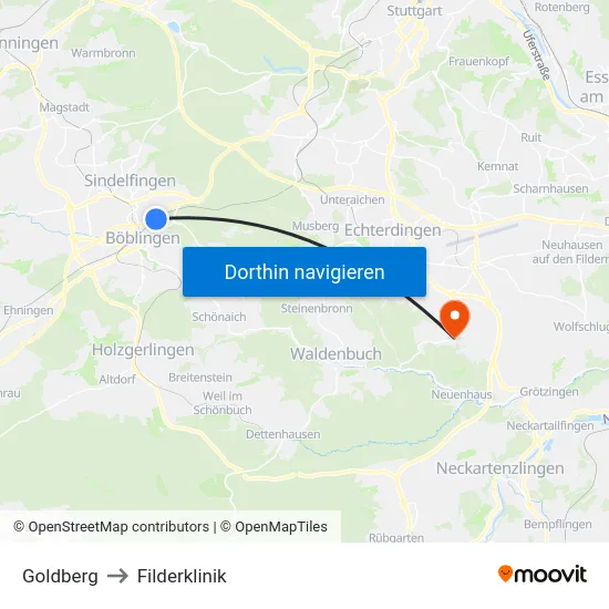 Goldberg to Filderklinik map
