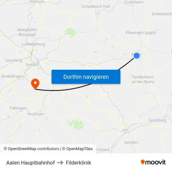 Aalen Hauptbahnhof to Filderklinik map