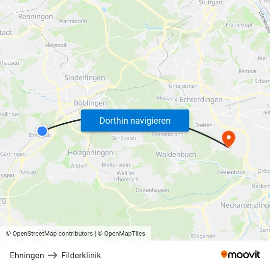 Ehningen to Filderklinik map