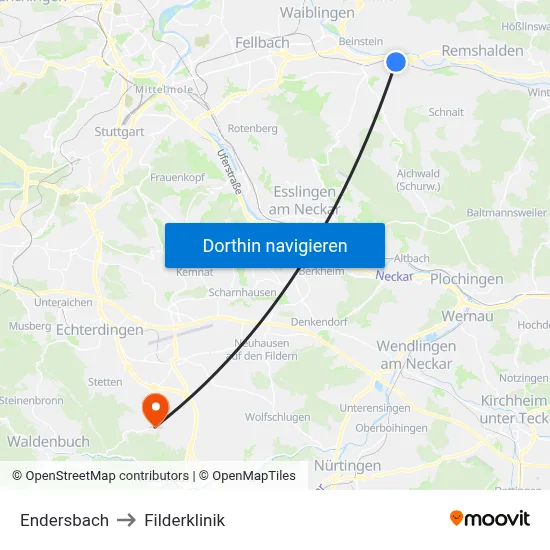 Endersbach to Filderklinik map