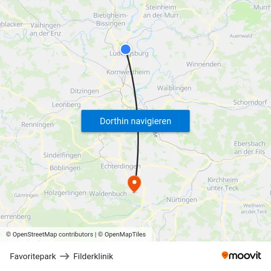 Favoritepark to Filderklinik map