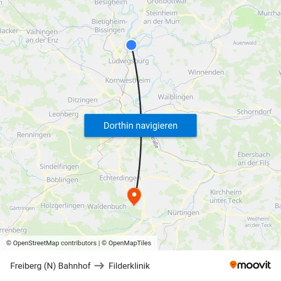 Freiberg (N) Bahnhof to Filderklinik map